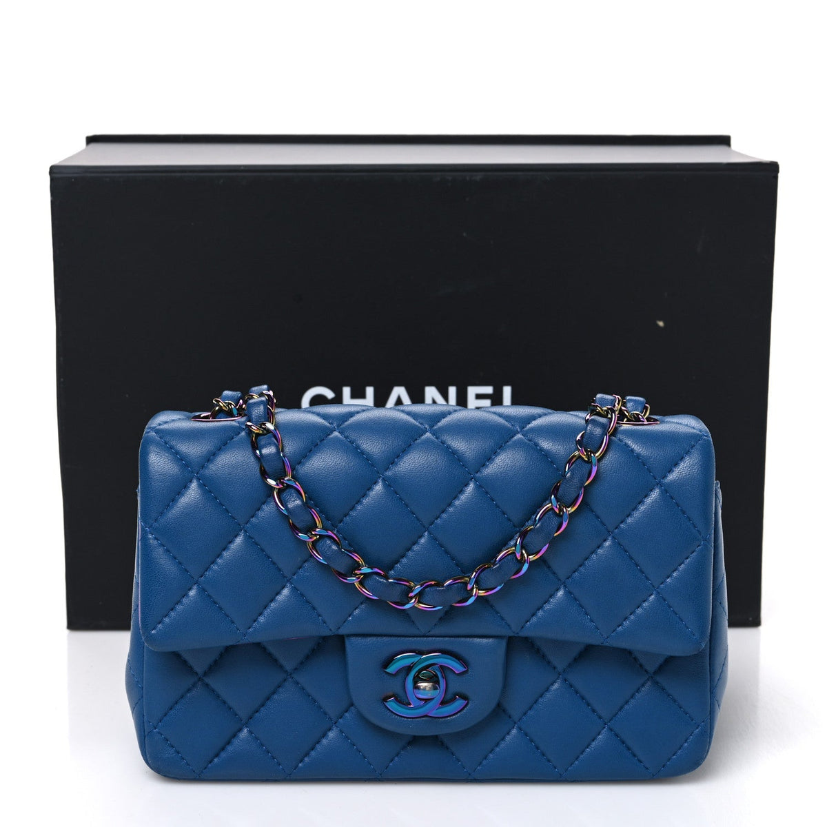 Chanel Lambskin Quilted Mini Rectangular Flap Blue Purple
