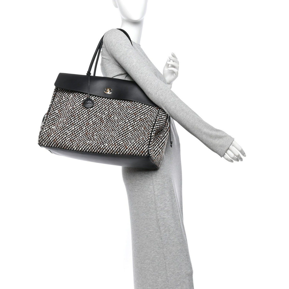 Chanel Tweed Calfskin Urban Essentials Large Shopping Bag Black Multicolor