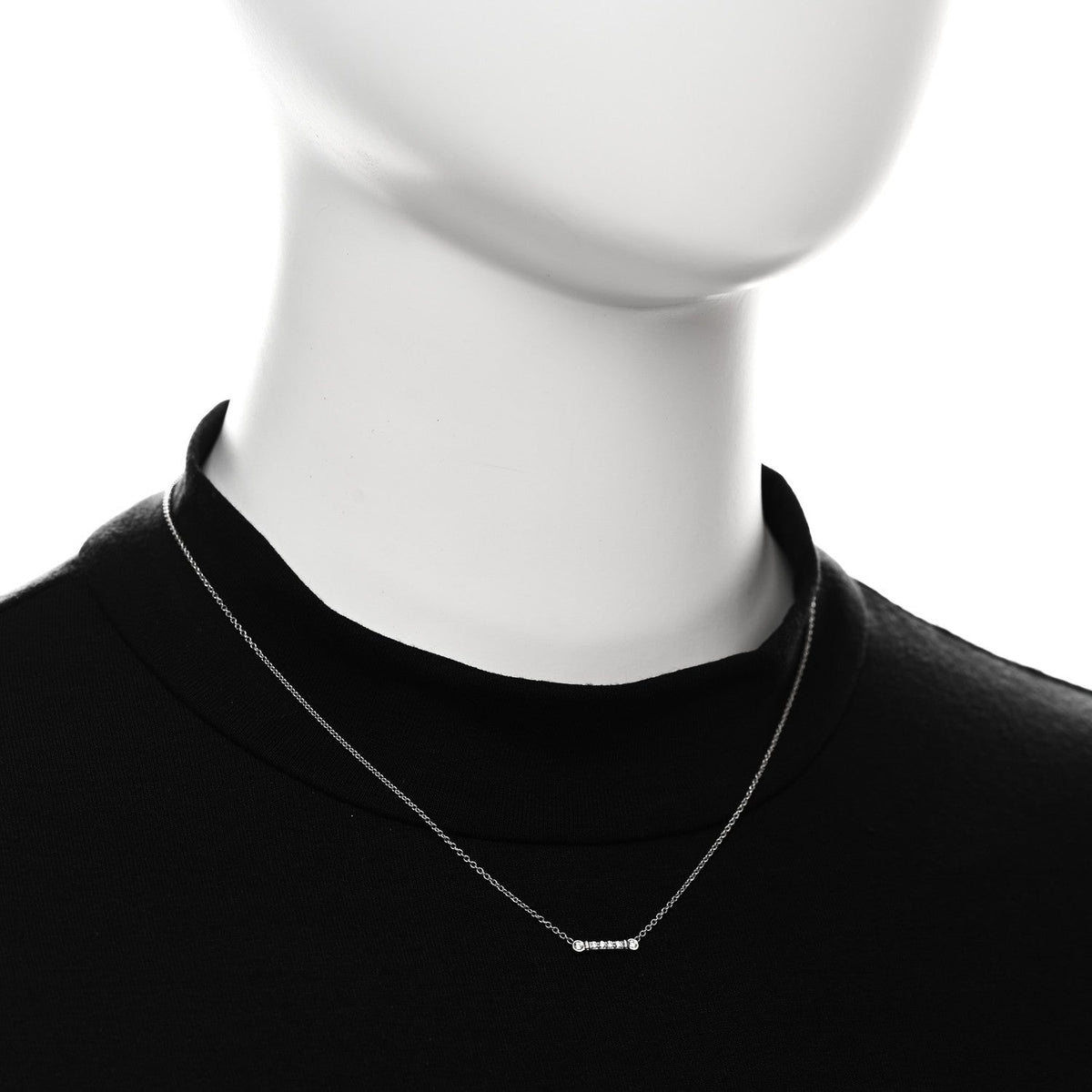 Tiffany Platinum Diamond Fleur de Lis Key Bar Pendant Necklace