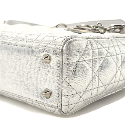 Christian Dior Metallic Calfskin Cannage Small My Lady Dior Bag Silver