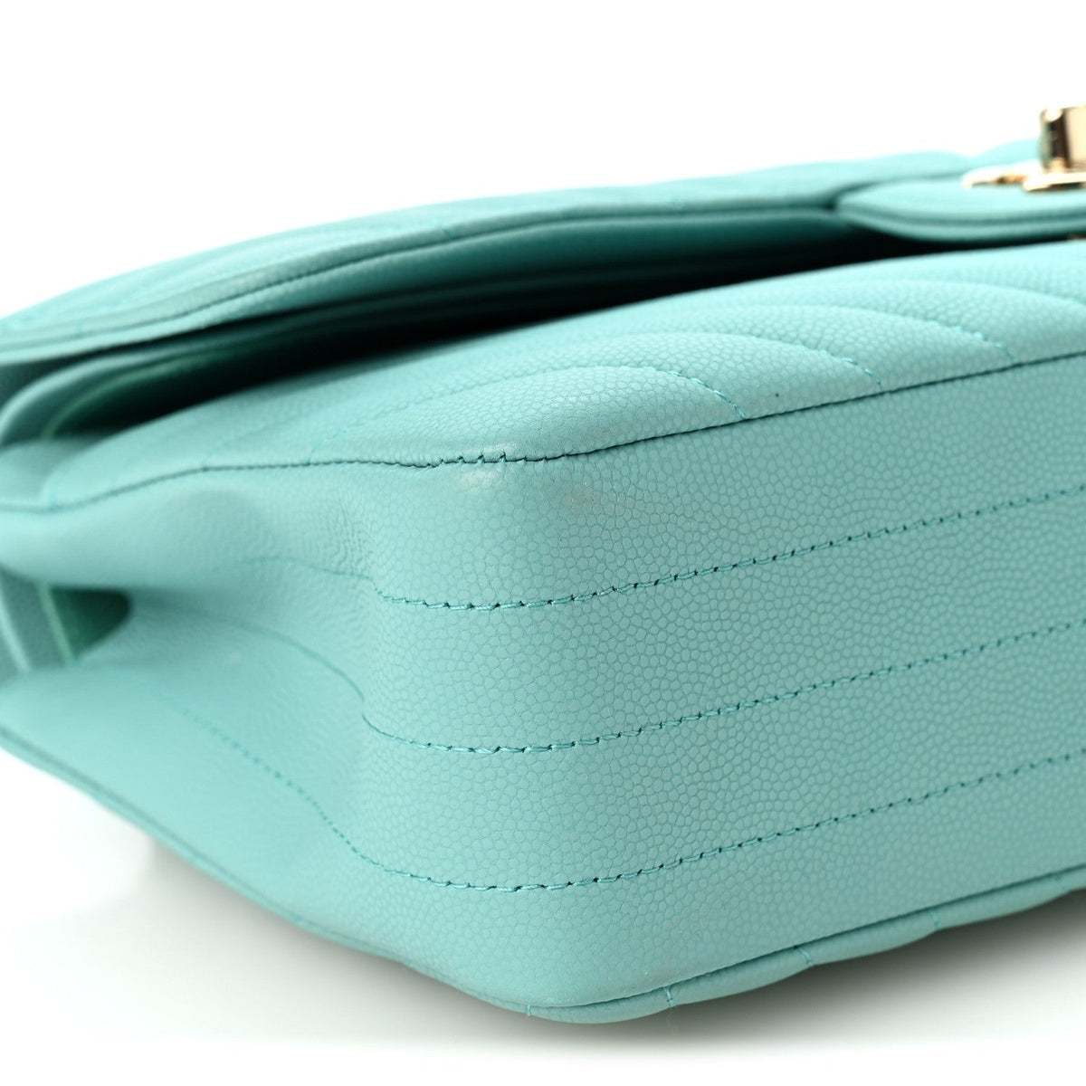 Chanel Caviar Flat Chevron Quilted Medium Double Flap Green