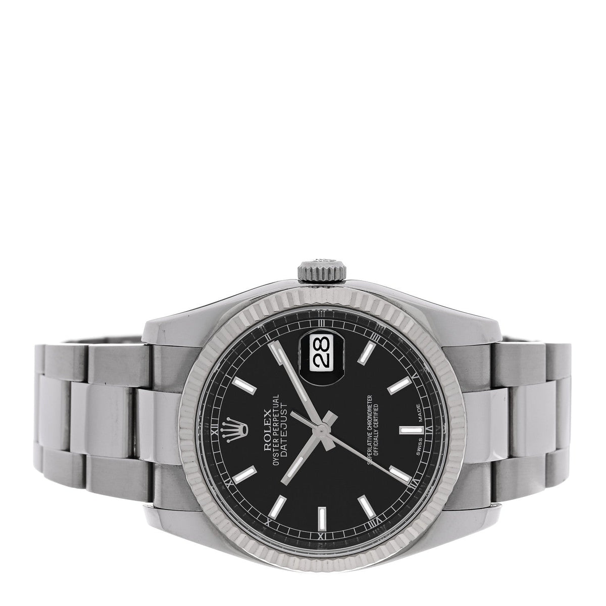 Rolex Stainless Steel 18K White Gold 36mm Datejust Watch Black 116234
