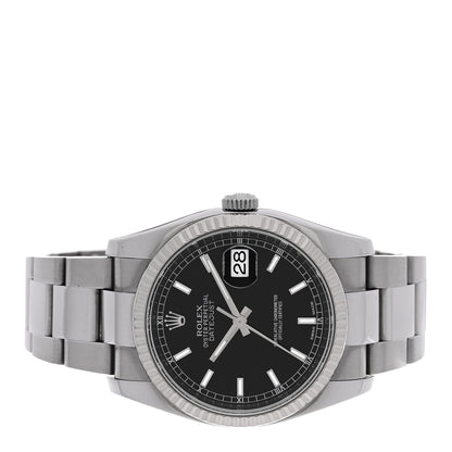 Rolex Stainless Steel 18K White Gold 36mm Datejust Watch Black 116234