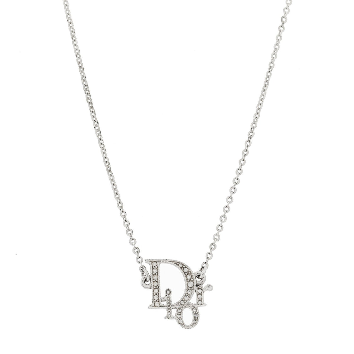 Christian Dior Metal Crystal Logo Choker Necklace Silver