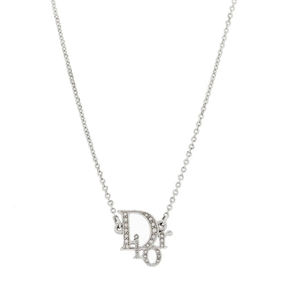 Christian Dior Metal Crystal Logo Choker Necklace Silver