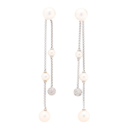 David Yurman Sterling Silver Diamond Pearl Two Row Drop Earrings