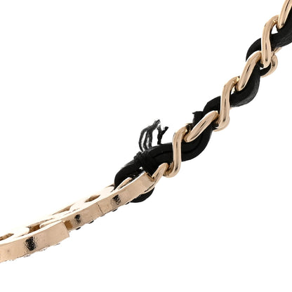 Chanel Metal Calfskin Crystal CC Short Necklace Black Gold