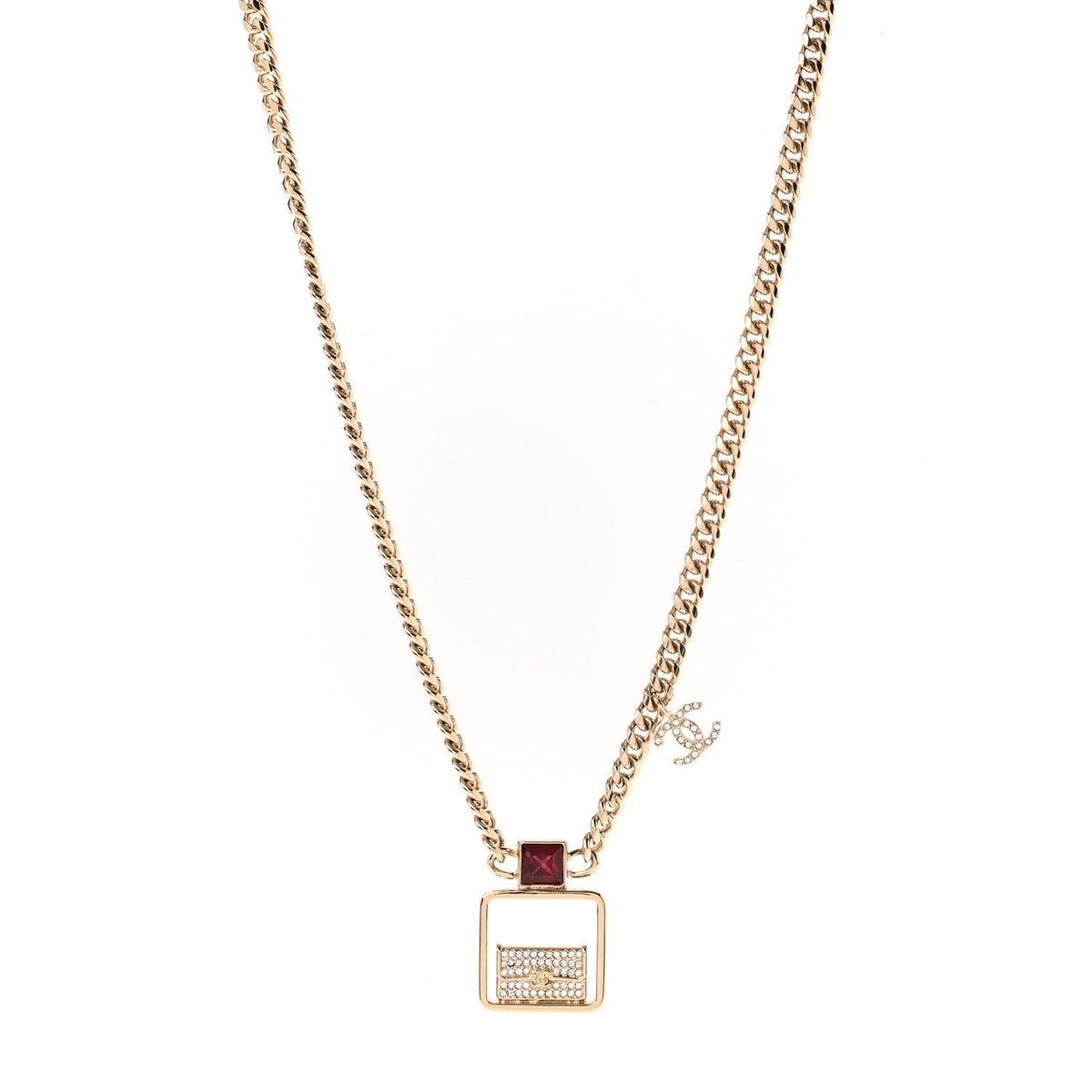 Chanel Metal Crystal Quilted Flap Bag Necklace Gold