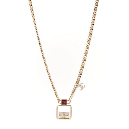 Chanel Metal Crystal Quilted Flap Bag Necklace Gold