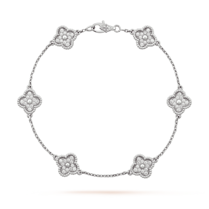 18K White Gold Diamond VCA Sweet Alhambra 6 Motifs Bracelet
