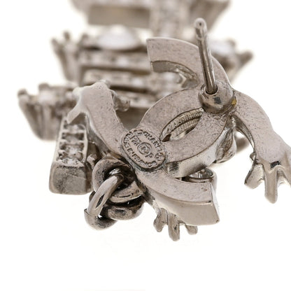 Chanel Crystal Cha-Nel Logo Drop Earrings Silver