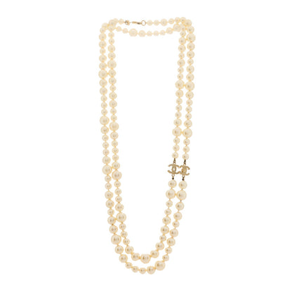 Chanel Pearl Crystal CC Long Necklace Silver
