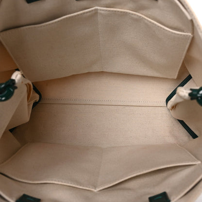 Valentino Garavani Canvas Calfskin VLogo Tote Natural Green