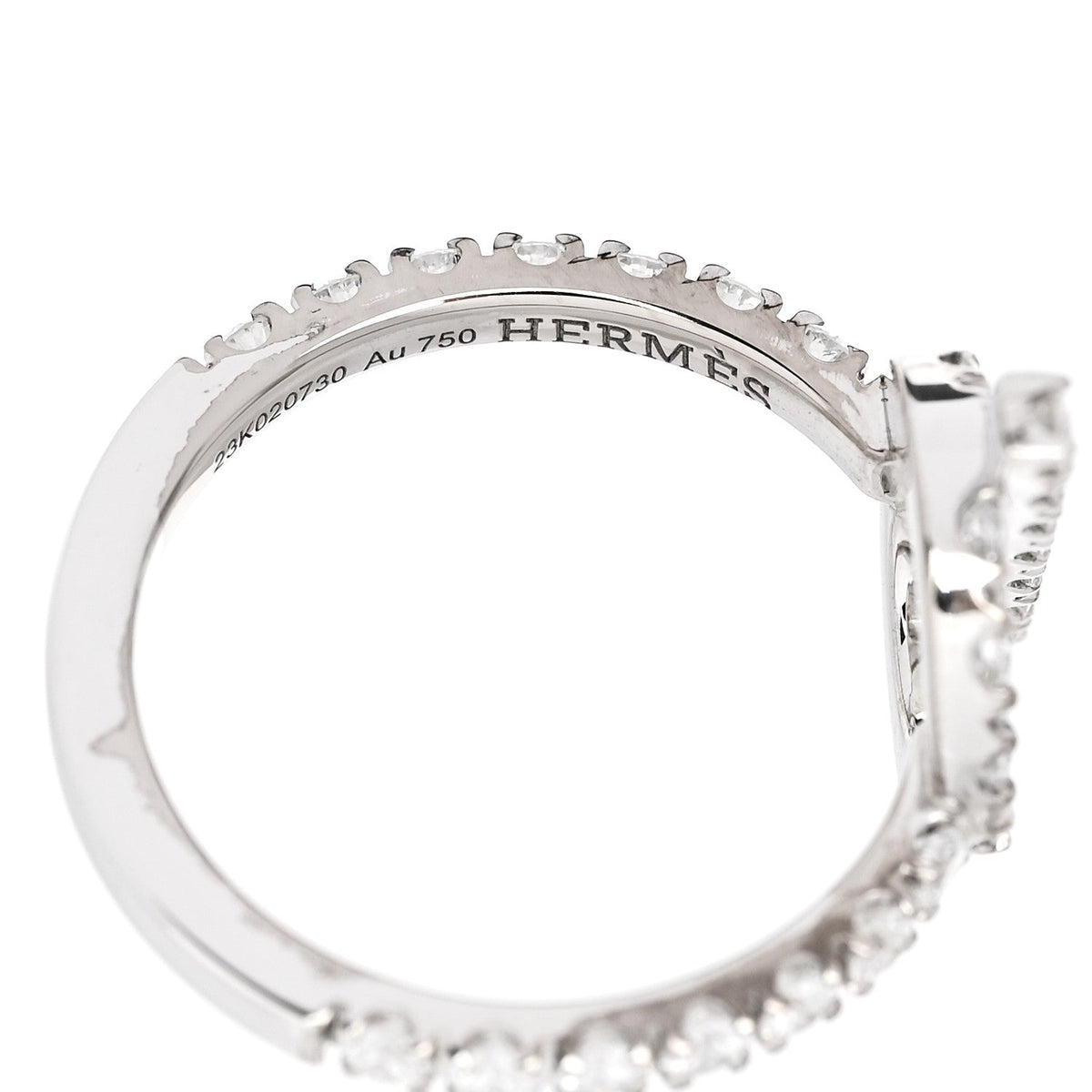 Hermes 18K White Gold Diamond Finesse Ring 49 4.75