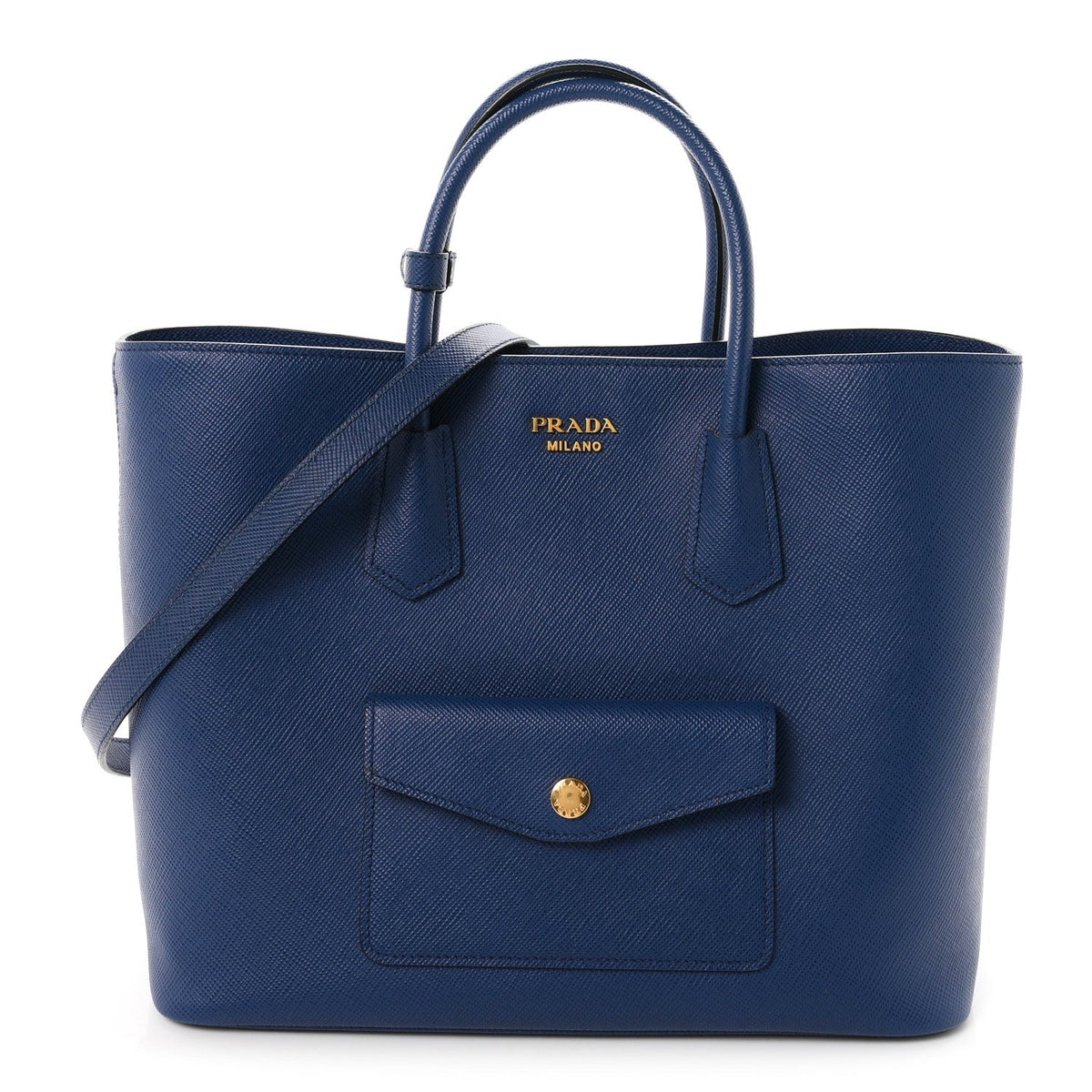 Prada Saffiano Cuir Front Pocket Tote Bluette