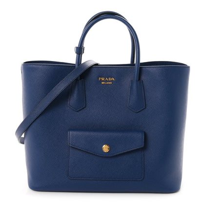 Prada Saffiano Cuir Front Pocket Tote Bluette
