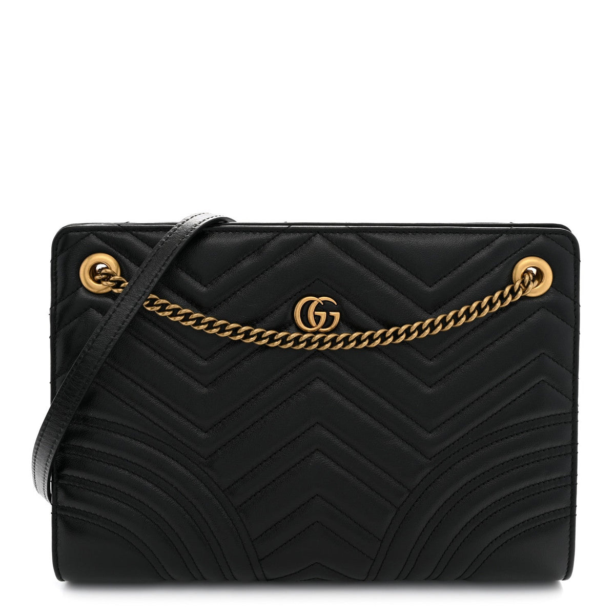 Gucci Calfskin Matelasse Heart Medium GG Marmont Shoulder Bag Black 1984430