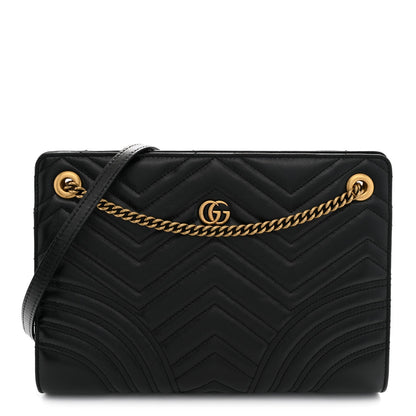 Gucci Calfskin Matelasse Heart Medium GG Marmont Shoulder Bag Black 1984430