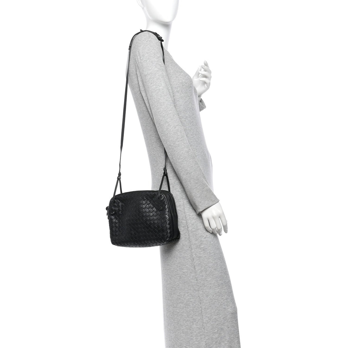Bottega Veneta Nappa Intrecciato Nodini Crossbody Bag Black