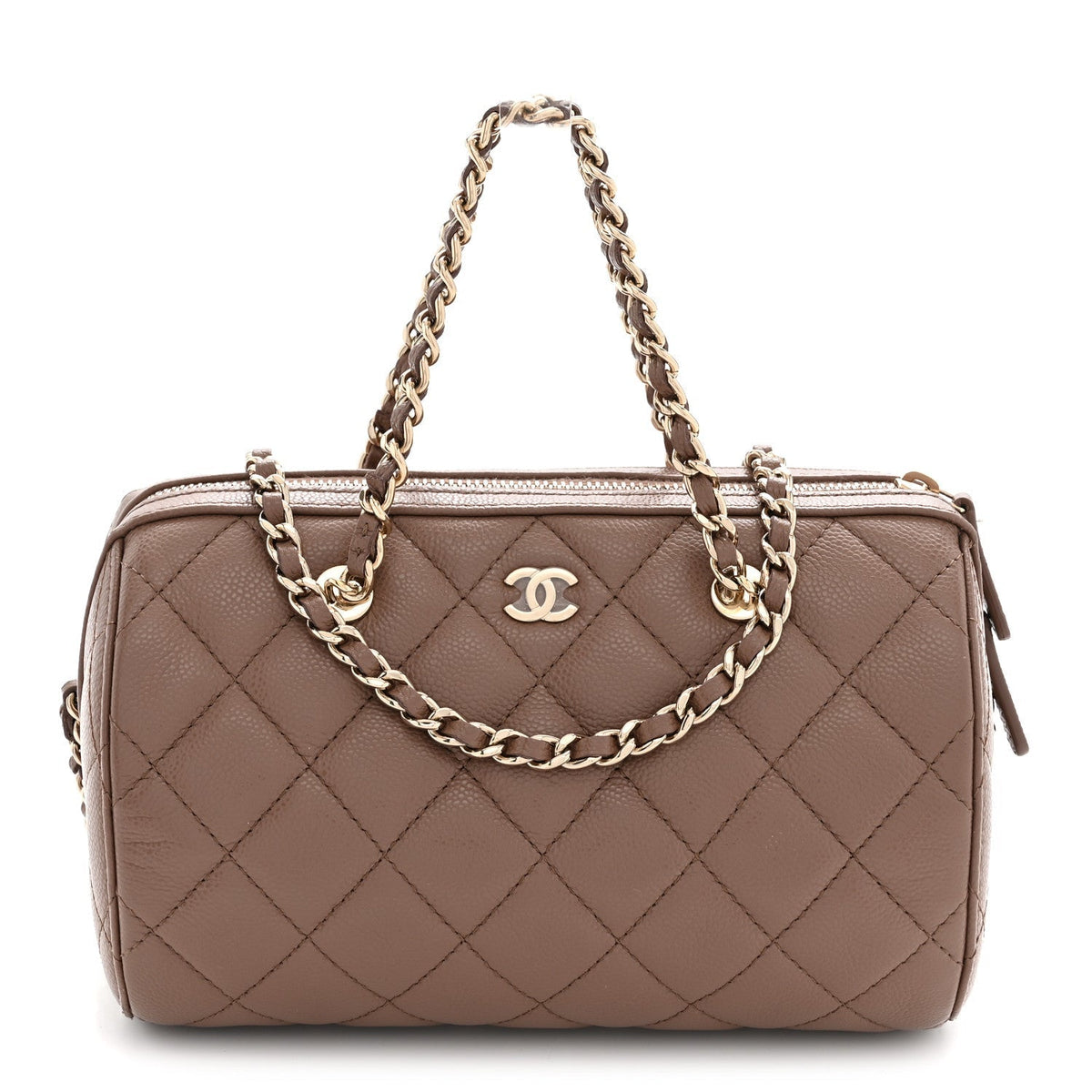 Chanel Caviar Quilted Barrel Clutch With Chain Brown 1983770