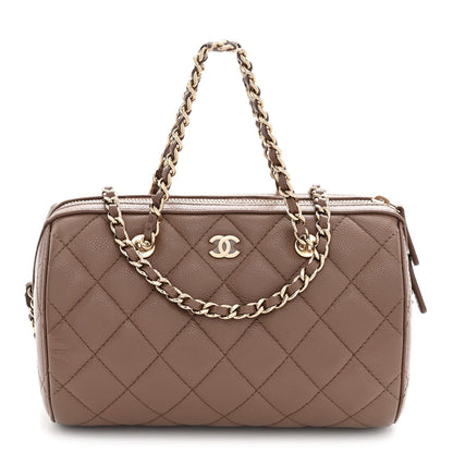 Chanel Caviar Quilted Barrel Clutch With Chain Brown 1983770