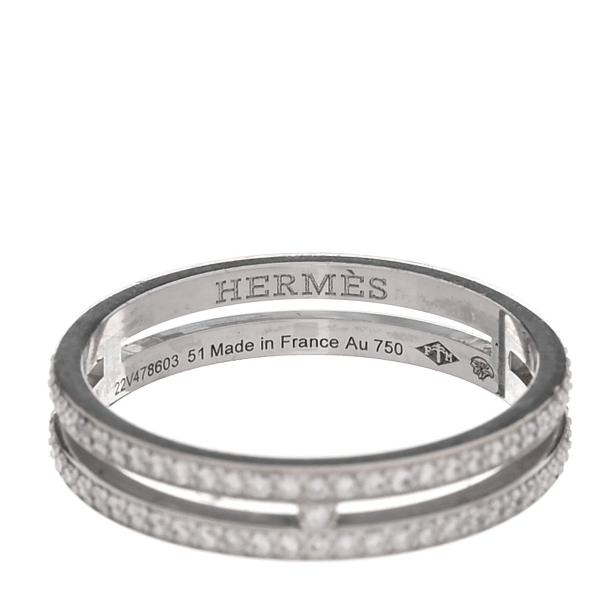 Hermes 18K White Gold Diamond Ariane Wedding Band Ring 51 5.75