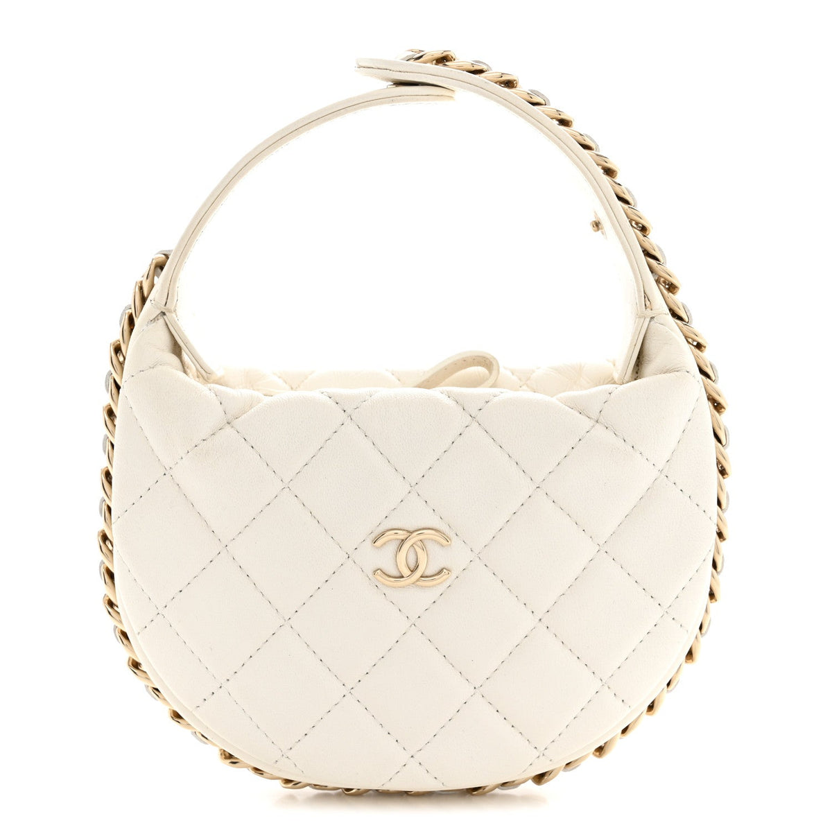 Chanel Lambskin Quilted Chain Around Pouch Hobo White