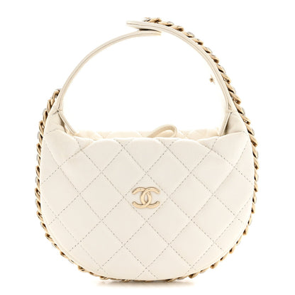 Chanel Lambskin Quilted Chain Around Pouch Hobo White