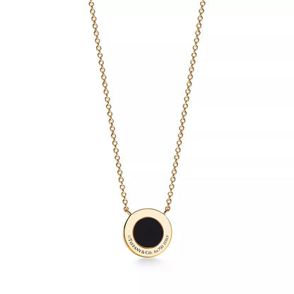 18K Gold Diamond Onyx Tiffany T Pendant
