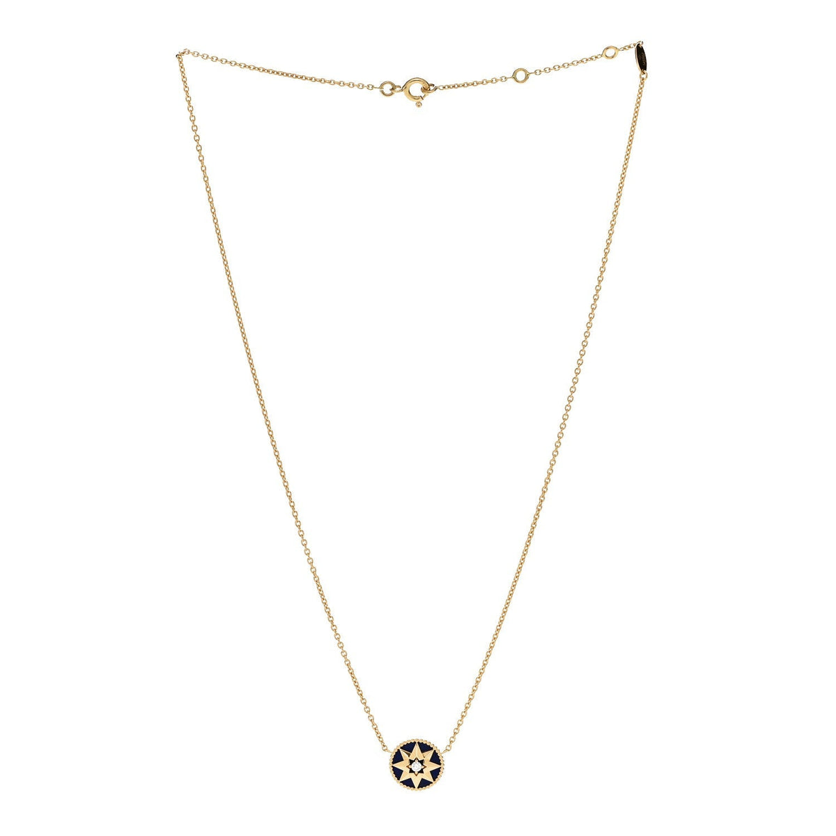 Christian Dior 18K Yellow Gold Diamond Lapis Lazuli Rose Des Vents Necklace