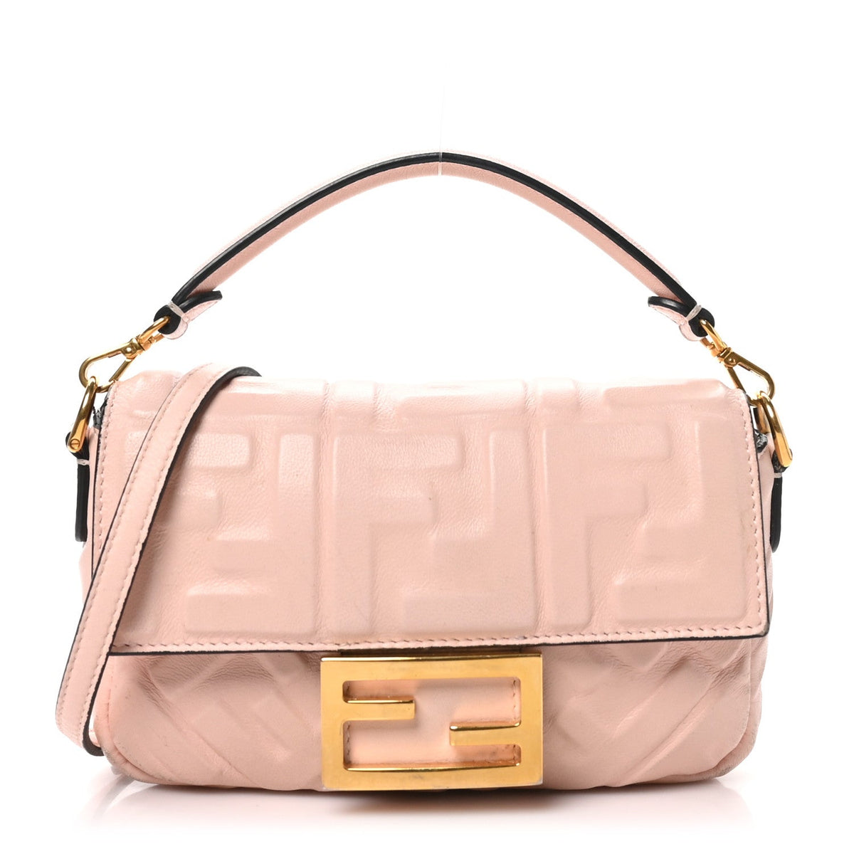 Fendi Nappa FF 1974 Embossed Mini Baguette Rosa Quarzo