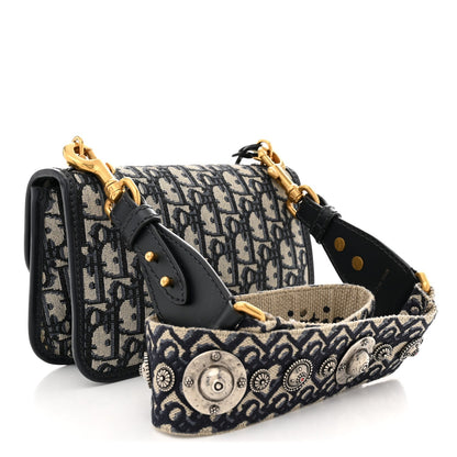 Christian Dior Canvas Leather Women's DiorAddict Flap Bag Navy Blue