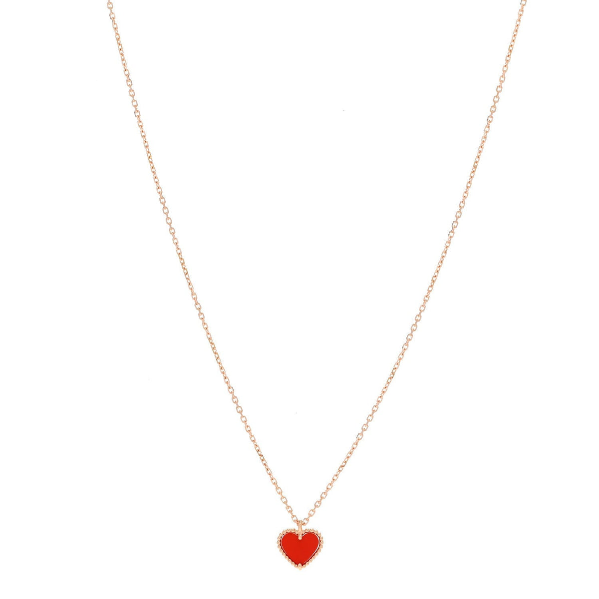 Van Cleef & Arpels 18K Rose Gold Carnelian Sweet Alhambra Heart Pendant Necklace