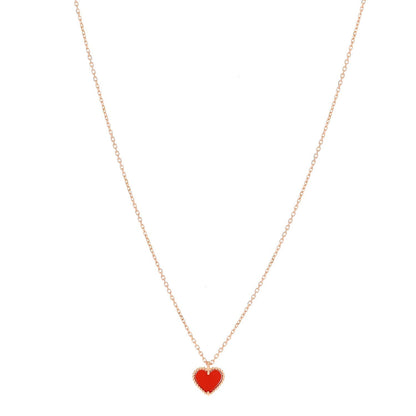 Van Cleef & Arpels 18K Rose Gold Carnelian Sweet Alhambra Heart Pendant Necklace