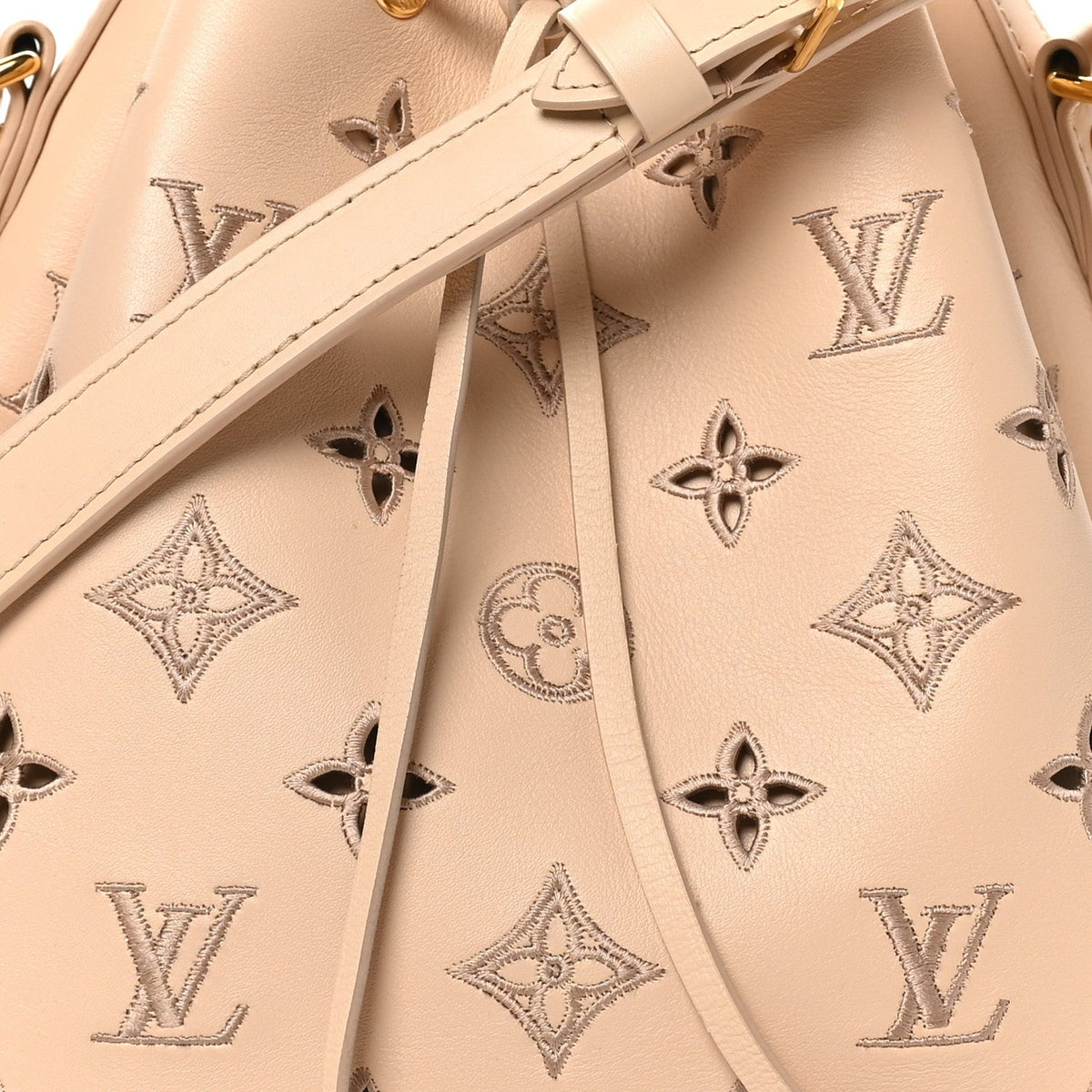 Louis Vuitton Calfskin Monogram Cutout Petit Noe Neutral