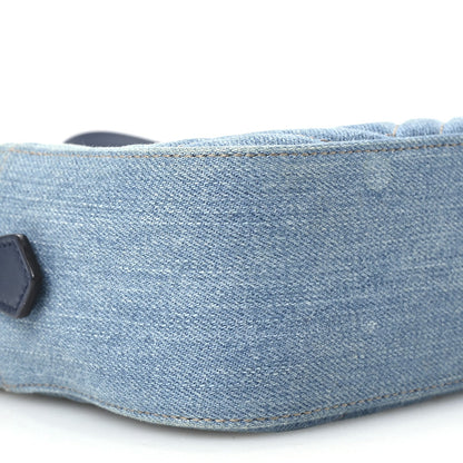 Gucci Denim Matelasse Small Pearly GG Marmont Chain Shoulder Bag Blue
