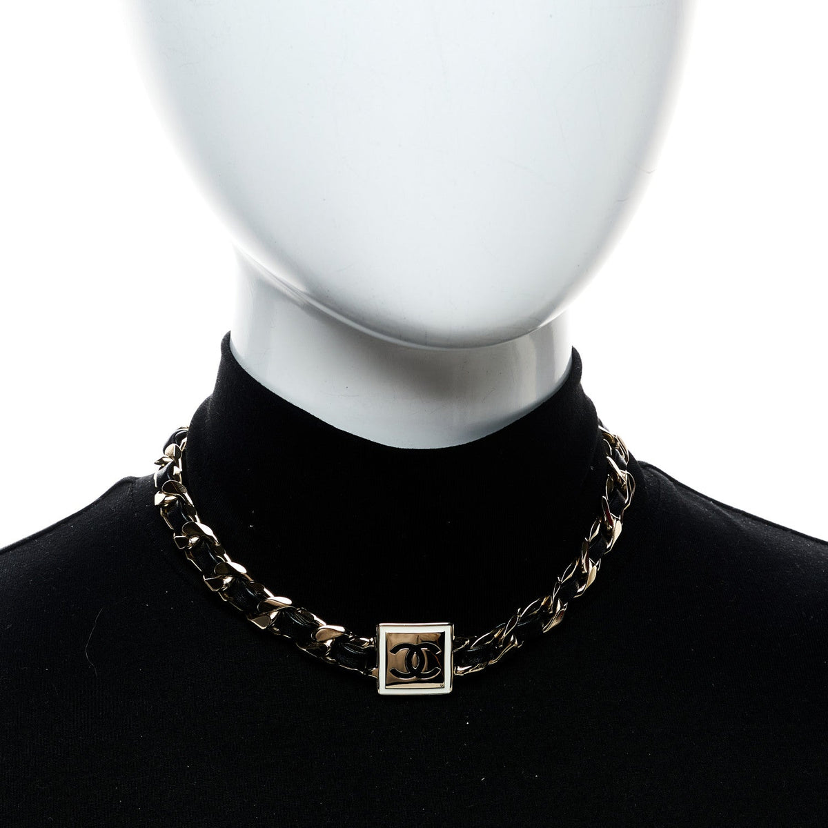 Chanel Metal Lambskin CC Square Choker Gold Black White