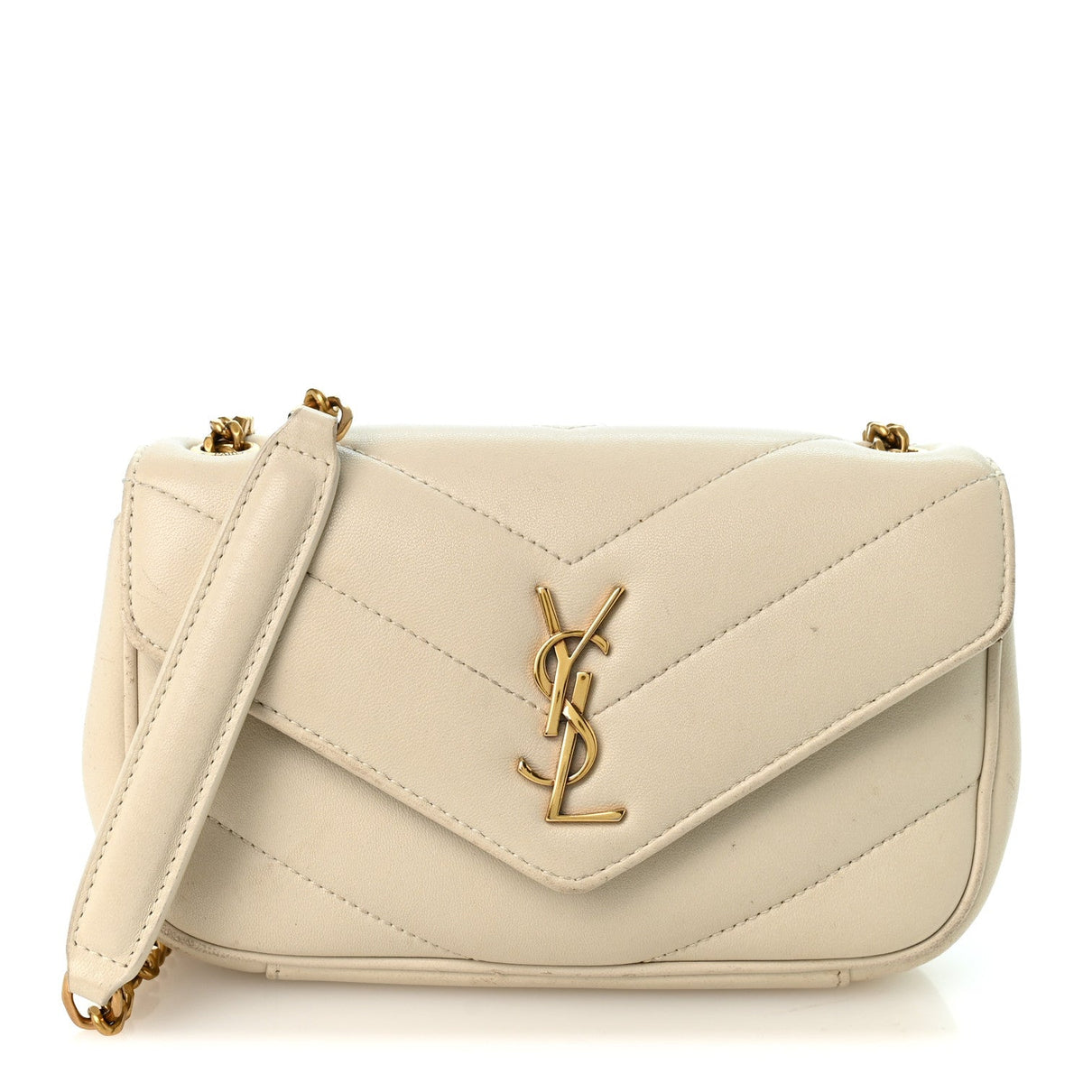 Saint Laurent Lambskin Chevron Quilted Mini LouLou Crema Soft