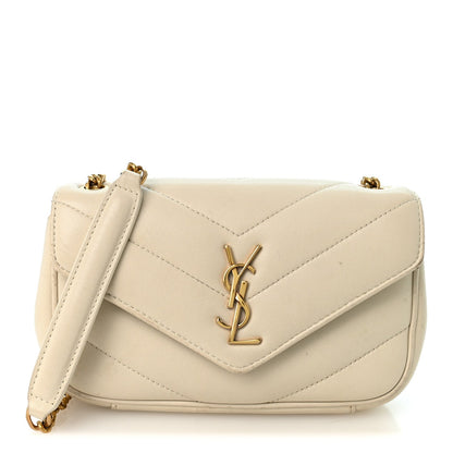 Saint Laurent Lambskin Chevron Quilted Mini LouLou Crema Soft