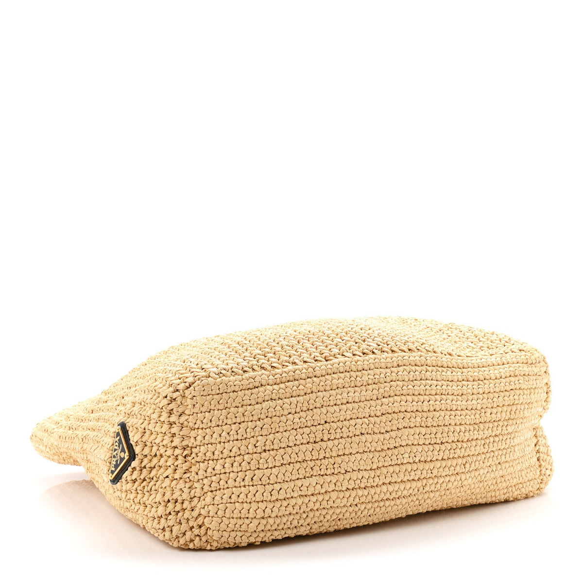 Prada Yarn Raffia Effect Crochet Embroidered Logo Tote Naturale