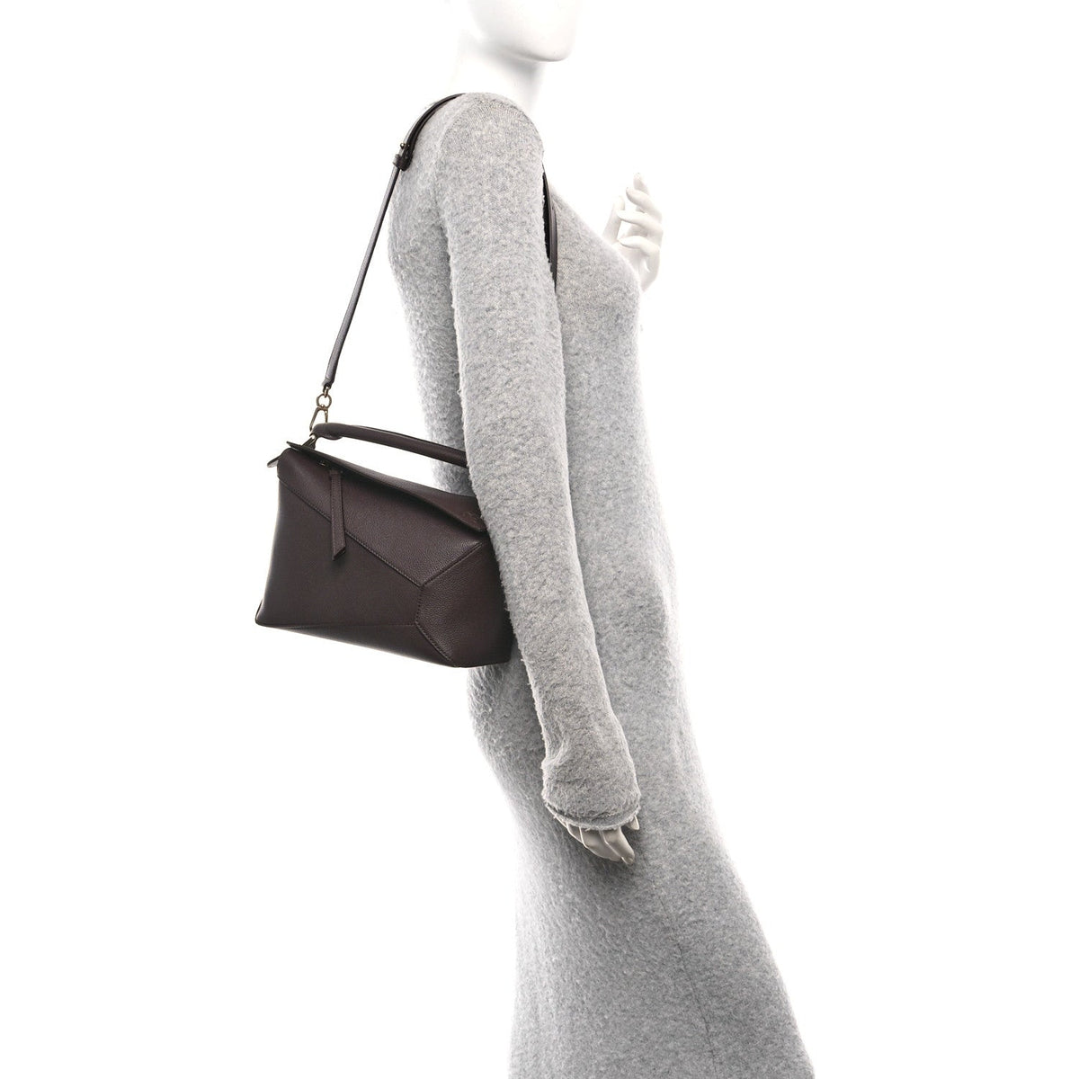Loewe Soft Grained Calfskin Small Puzzle Edge Bag Dark Chestnut