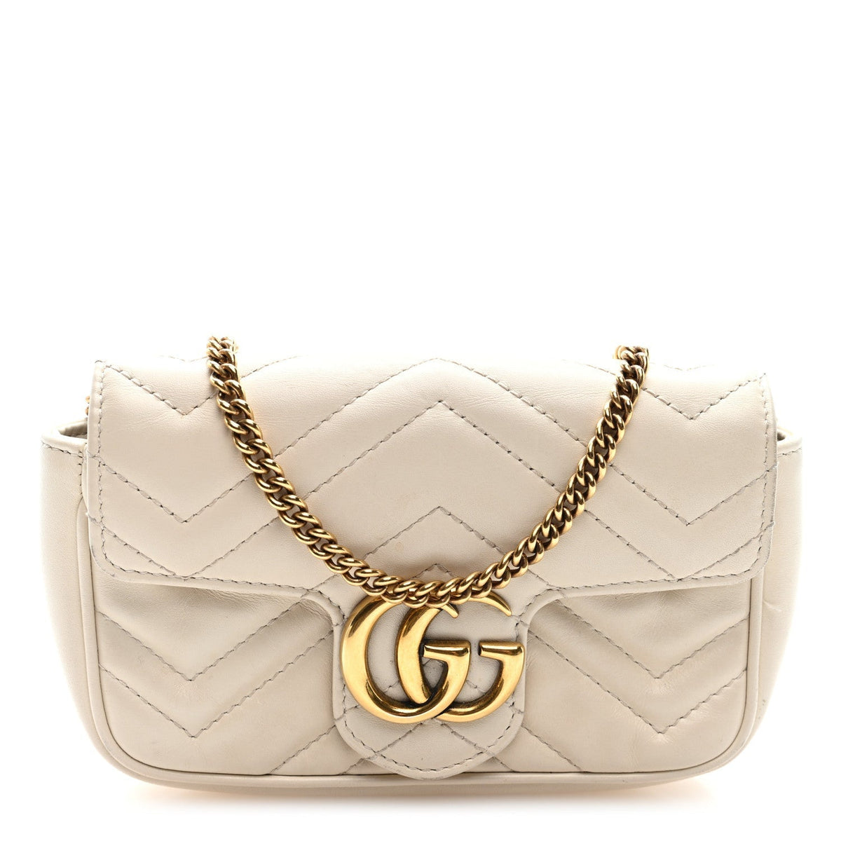 Gucci Calfskin Matelasse Super Mini GG Marmont Shoulder Bag White