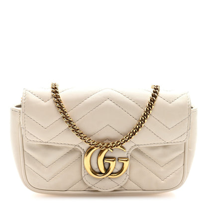 Gucci Calfskin Matelasse Super Mini GG Marmont Shoulder Bag White
