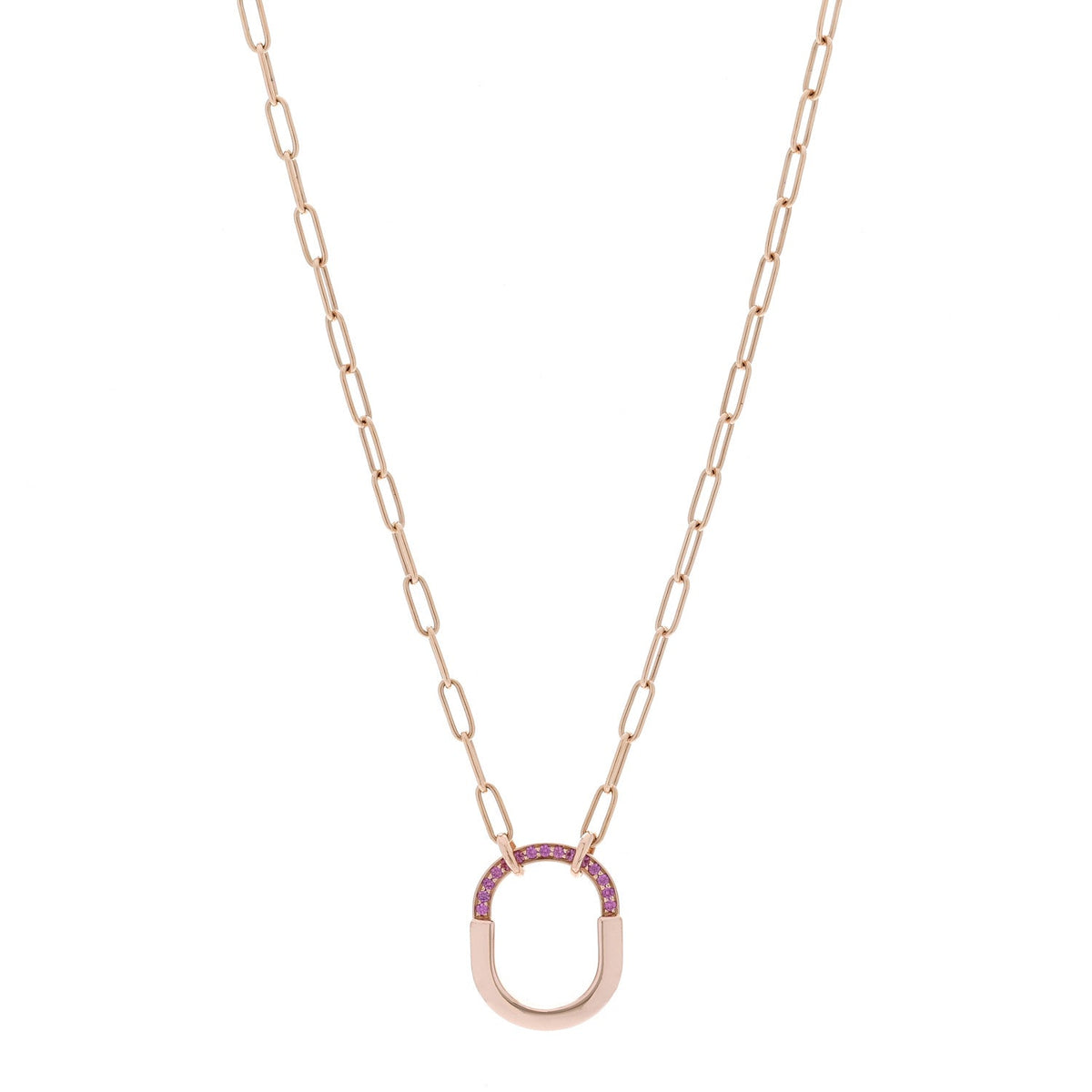 Tiffany 18K Rose Gold Pink Sapphire Small Lock Pendant Necklace
