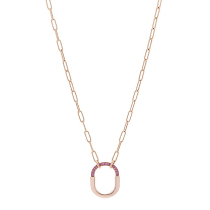 Tiffany 18K Rose Gold Pink Sapphire Small Lock Pendant Necklace