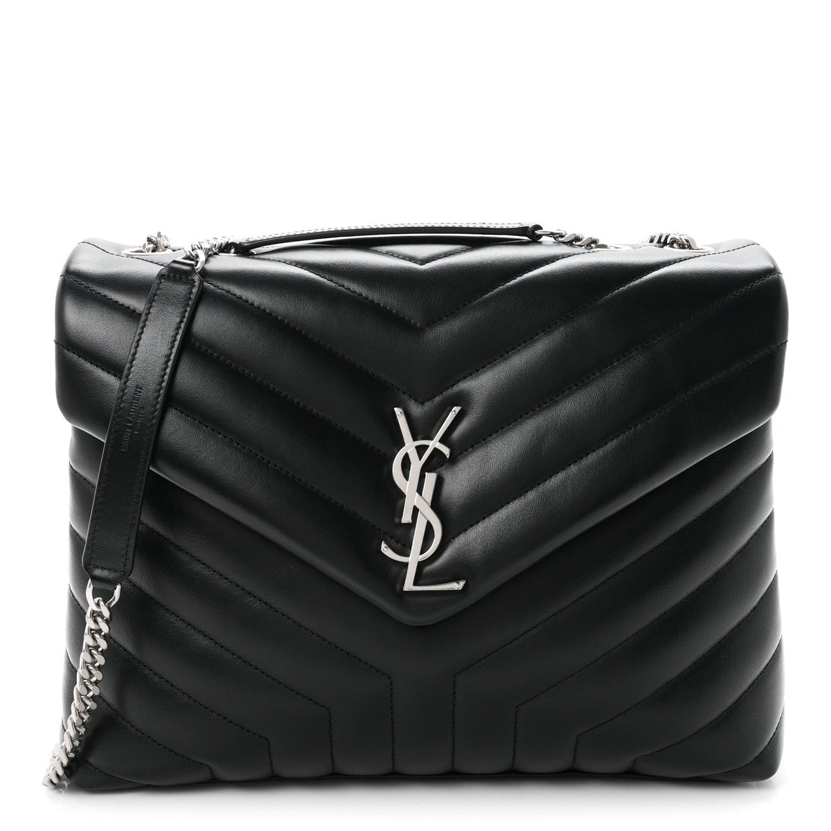 Saint Laurent Calfskin Y Quilted Monogram Medium Loulou Chain Satchel Black
