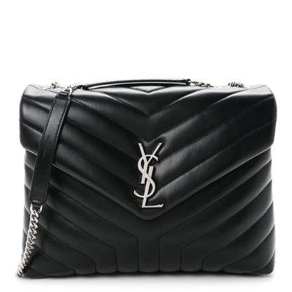 Saint Laurent Calfskin Y Quilted Monogram Medium Loulou Chain Satchel Black