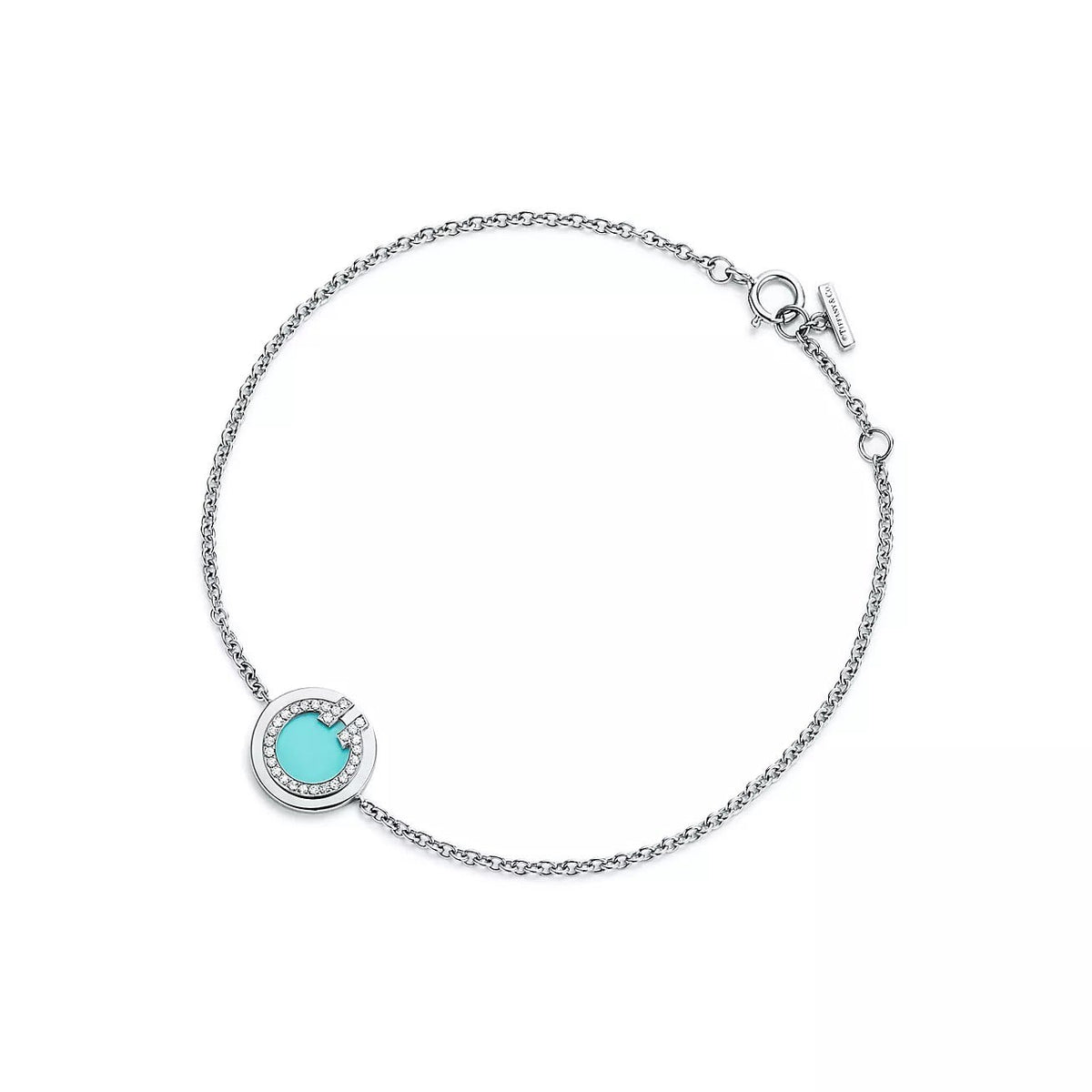 18K White Gold Diamond Turquoise Tiffany T Bracelet