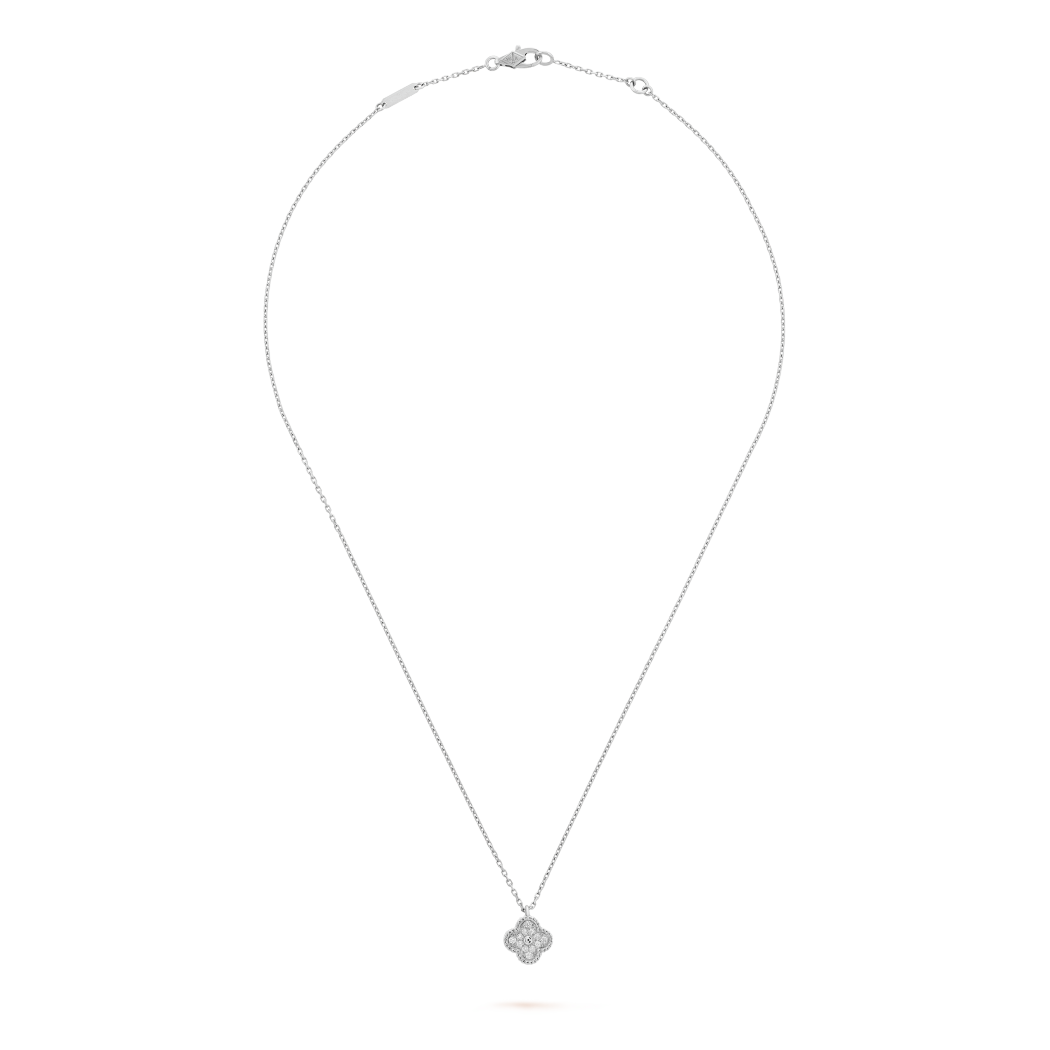 18K White Gold Diamond VCA Sweet Alhambra Pendant