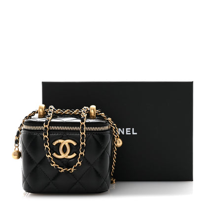 Chanel Calfskin Quilted Mini Perfect Fit Vanity Case With Chain Black